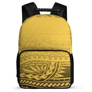 Pacific Island Vintage Tribal Geometric Print Backpack Mustard <strong>Yellow</strong> Polynesian Style Daily School Bag Outdoor Travel <strong>Rucksack</strong> - Product Image 1