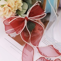 Fil de queue de poisson moiré, ruban d'organza, fleurs, emballage cadeau, ruban en mousseline avec bord perlé blanc