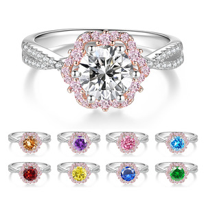 Anel de Flor Colorido em Moissanite com Design de Princesa em Prata S925 para Mulheres, Ajustável, Presente Romântico de Noivado - Product Image 1