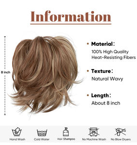 Nuevo Diseño de Pinza de Pelo Sintética con Clip, <span class=keywords><strong>Postizo</strong></span> de <span class=keywords><strong>Moño</strong></span> Despeinado, Cola de Caballo Recta, Extensiones de Cabello Cortas con Metal Flexible - Product Image 3