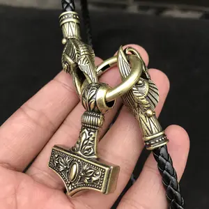 Fashion Jewelry Silver Plated Viking Thor's Hammer Necklace Pendant Leather Necklace For Men