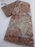 Tissu de vêtement de luxe 4858 Dubaï, nouveau design, avec sequins, perles et dentelle brodée, pour robe de mariée, tissus de dentelle perlée lourds