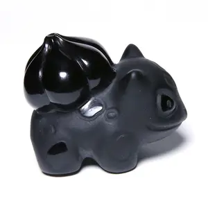 Diy Wholesale Natural Black Obsidian Frog Figurines Crystal Carving Healing Crystal Pendant