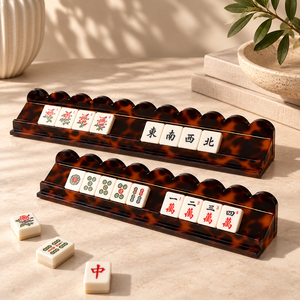 Custom Clear Acrylic American Mahjong Rack with Pusher 18 Inch Wave Tortoiseshell Mahjong Row Ruler <b>Tile</b> Holder 4-Player - Product Image 5