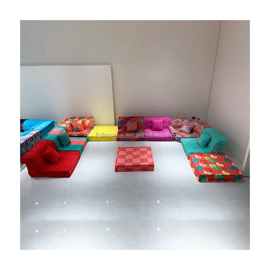 2023 elegante divano colorato francese a forma di L set mobili soggiorno MahJong design di lusso divano in tessuto personalizzato divani moderni