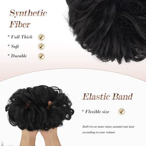 Chignon désordonné, pièce de cheveux, grand élastique ondulé bouclé, extensions de queue de cheval, chignon synthétique, femme, noir naturel - Product Image 4