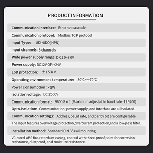 8DIDO <span class=keywords><strong>Modbus</strong></span> TCP, дистанционный модуль, Ethernet для автоматизации PLC CE RoHS DIN, вход/выход, CK-TP5088 IP20, 3-летняя гарантия - Product Image 5