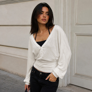 Women Real Two‑Piece V Neck Batwing Long Sleeve <b>Top</b> Button Placket Loose Fit Spaghetti Strap Camisole Ladies <b>Tops</b> - Product Image 3