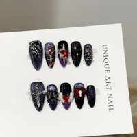 Faux ongles personnalisables faits à la main à coller Halloween 3D Corbeau Gothique Réutilisables Stiletto