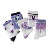 Chaussettes mi-mollet pour femmes, tendance estivale, motif cœurs et lettres, antidérapantes, en polyester, longues; Vente en gros transfrontalière
