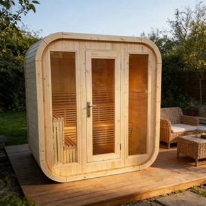 Sauna Exterior Cuadrada de Madera de Pino Blanco para 4 Personas, con Calentador Eléctrico de 9KW, Tradicional, Ecológica y de Fácil Operación - Product Image 2
