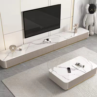 Meuble TV et Table Basse en Pierre Frittée Style Italien – Combinaison Luxe Moderne pour Salon avec Rangement Long au Sol