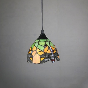 LongHuiJing 6 Inch <b>Mini</b> Traditional Tiffany Red Dragonfly Stained Glass <b>LED</b> E26 Pendant Lamp 1-<b>Light</b> Modern Living Room Ceiling - Product Image 5
