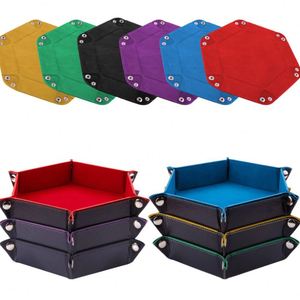 Hexagonal Foldable Dice Tray Faux Leather Velvet Lining Tabletop Game Dice Holder Multi-use Jewelry Coin Storage Tray - Product Image 4