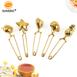 Infuseur à mailles dorées en acier inoxydable Filtre à feuilles mobiles Infuseur à thé en métal avec poignée - Product Image 3