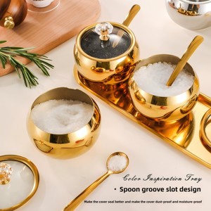 طقم حاويات توابل من الفولاذ المقاوم للصدأ 304 مع غطاء وملعقة وصينية - Product Image 3