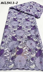 Dentelle en coton de style Dubaï avec strass, tissu nigérian en dentelle de coton et cordon de chiffon, idéal pour les robes féminines - Product Image 3