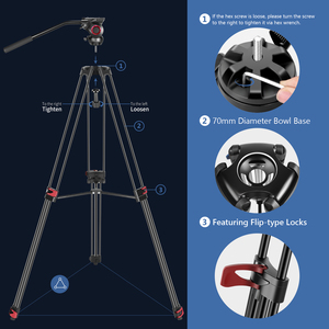 <span class=keywords><strong>Trépied</strong></span> vidéo professionnel robuste <span class=keywords><strong>NEEWER</strong></span> 77 pouces en alliage d'aluminium + tête fluide à 360 degrés, plaque à griffe rapide/niveau à bulle - Product Image 3