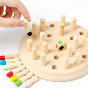 블록 나무 색상 메모리 매치 스틱 체스 게임 세트 교육 상호 작용 장난감 몬테소리 교육 어린이 장난감