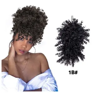 Coleta Afro <span class=keywords><strong>Natural</strong></span> con Flequillo, Cabello Sintético Corto con Cordón Ajustable para Mujeres Negras - Product Image 1