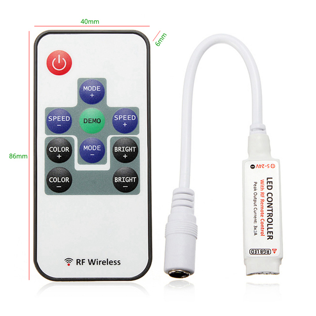 6A Mini LED Dimmer Controller RF Remote ROHS Certified Manual 1-Channel Output for RGB Led Strip Light