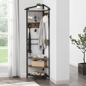 Arbre d'angle industriel, porte-manteau industriel avec des crochets, étagère de rangement pour l'entrée, organisateur d'angle de couloir avec porte-chaussures - Product Image 2