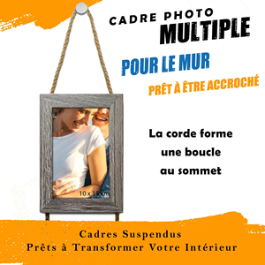 Ensemble de 3 cadres <span class=keywords><strong>photo</strong></span> verticaux en chêne gris à suspendre avec corde, décoration murale multi-collages, cadre pour trois photos portrait 10x15cm - Product Image 3