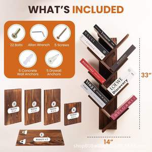 Étagère murale simple en bois, rectangulaire, en bois massif, réglable, pour organiser les livres et les articles divers - Product Image 4