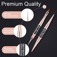 Pinceaux à gel pour nail art de luxe à double tête 7 mm/20 mm, manche en métal doré et noir, forme ovale, avec virole sertie, pour liner d'ongles