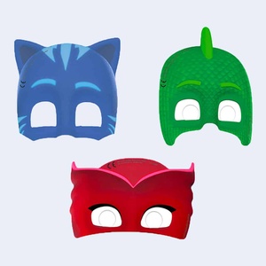 Masques de fête PJMasks 6+2 pièces en plastique, masques demi-visage imprimés numériquement avec des personnages de dessins animés tendance pour les enfants de 4 à 6 ans - Product Image 1