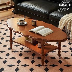 Retro Coffee <b>Table</b> Solid Ash Wood Vintage Finish Oval Shape Living Room Furniture - Product Image 3