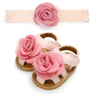 <span class=keywords><strong>Sandali</strong></span> da bambina con suola morbida in gomma colorata con fiore in pelle PU di spedizione rapida con fascia per capelli - Product Image 5