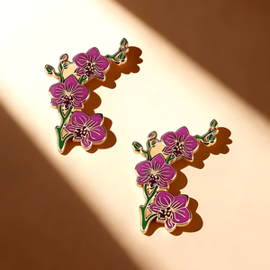 2/4 件装粉色兰花珐琅胸针 美丽优雅花卉图案锌合金徽章别针 腰部收紧服装配饰 - Product Image 1