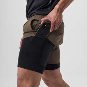Pantaloncini sportivi da <span class=keywords><strong>uomo</strong></span> HonFit 2 in 1 <span class=keywords><strong>con</strong></span> tasca per telefono, ad asciugatura rapida, traspiranti, per palestra, corsa, allenamento, compressione. - Product Image 1