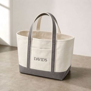 Custom Logo <b>Tote</b> <b>Bags</b> Two Tone Cotton Canvas Shopping <b>Bag</b> Front <b>Pocket</b> Reinforced Handles Heavy Duty for Women Wholesale - Product Image 1