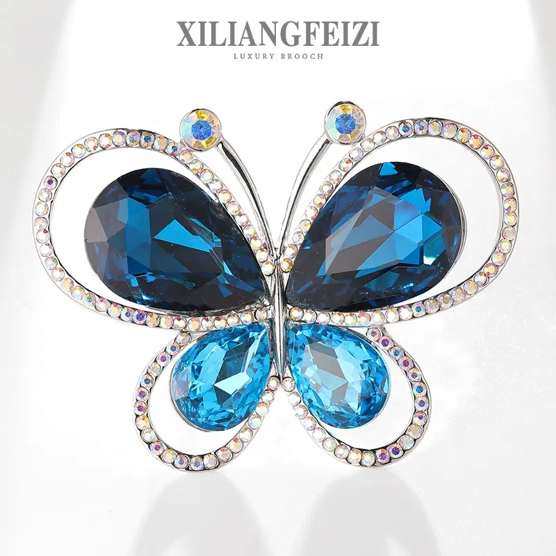 XILIANGFEIZI Liquidação Venda Vintage Alloy Rhinestone Cristal Borboleta Broche Para Mulheres Casamentos Xaile Pin Atacado