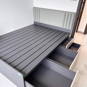 Solid Wood Hotel <b>Bed</b> King Size Modern Integrated <b>Platform</b> <b>Bed</b> <b>Frame</b> with Built-in Headboard & Nightstands For 3 Star Hotels - Product Image 5