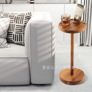 Cross-border wooden <b>round</b> sofa <b>side</b> <b>table</b> with phone holder floor <b>small</b> <b>table</b>, <b>small</b> <b>side</b> <b>table</b>, corner <b>table</b>, storage rack - Product Image 1