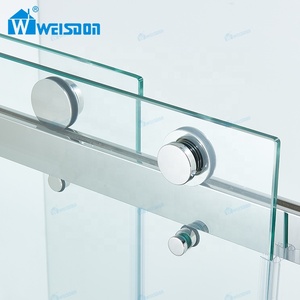 Porte de <span class=keywords><strong>baignoire</strong></span> chromée de haute qualité Double écran de douche <span class=keywords><strong>coulissant</strong></span> en verre trempé sans cadre - Product Image 5