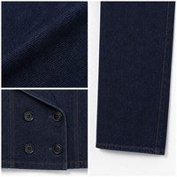 Veste courte en jean indigo foncé 12 oz à double boutonnage et jean droit pour femme, tailles XS-5XL (OEM/ODM)