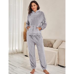 Women's Fluffy Pajamas Set Fleece Hoodie With <b>Bear</b> Ears Plush Pants 2 Piece Sleepwear Cozy Loungewear Soft Long Sleeve - Product Image 3