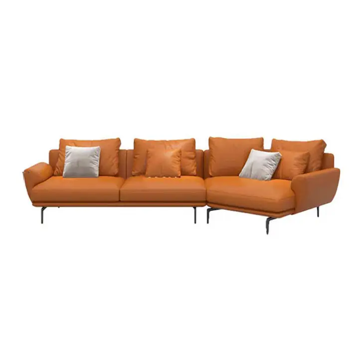 Modern Simple MIcrofiber fabric Orange Leather Sofa for Living Room for Villas and Home Furniture