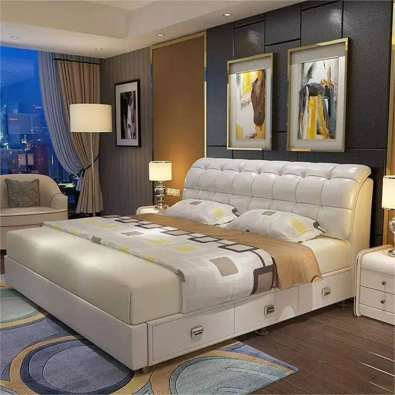 عالية الجودة ضوء الفاخرة الحديثة بسيطة الجلود السرير أثاث غرفة نوم مزدوجة 1.8m سرير ملكي