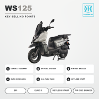 Moped 125cc monocylindre 4 temps refroidi par air, moteur EFI, démarrage sans clé, roues de 13 pouces, 80 km/h, EURO 5, vente en gros