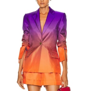 Costume de blazer en soie à mourir graduelle coupe ajustée de haute qualité avec short veste de costume à cran à un bouton avec manches fendues à cordon - Product Image 1