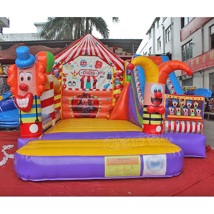 Circus clown theme jumpy moonwalk with slide cheap inflatable jumping castle
