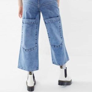 Bleu clair décontracté ample femelle haute qualité large jambe jeans avec poches plaquées - Product Image 4