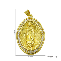 Vente en gros de breloques religieuses plaquées or 18 carats, pendentifs 3D en relief Vierge Marie Santa Muerte avec micro-pavé CZ pour la fabrication de bijoux DIY