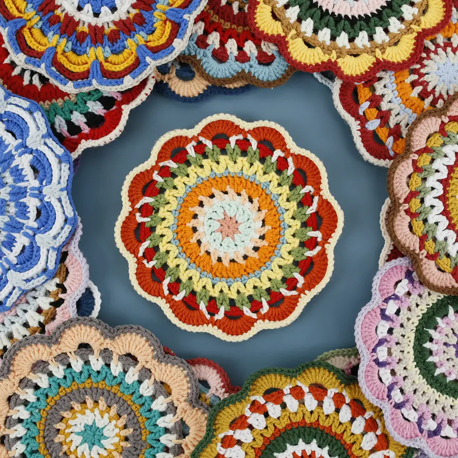 Mandala de crochê de algodão para decoração de casa, lindos doilies de natal multicoloridos feitos à mão, Mandala de crochê de 2024