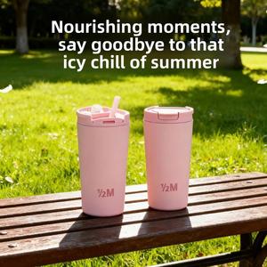 304 Stainless Steel <b>Vacuum</b> Insulated Coffee Cup with Straw & Graduations <b>Portable</b> Modern Minimalist Design for Outdoor Travel - Product Image 2